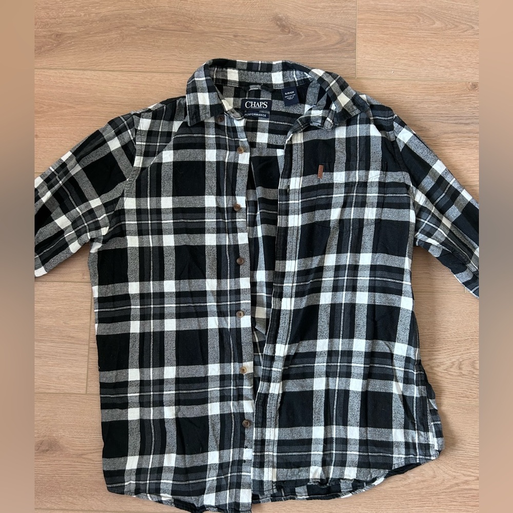 Chaps Women’s 100% Cotton Size Small Black plaid button up shirt Western